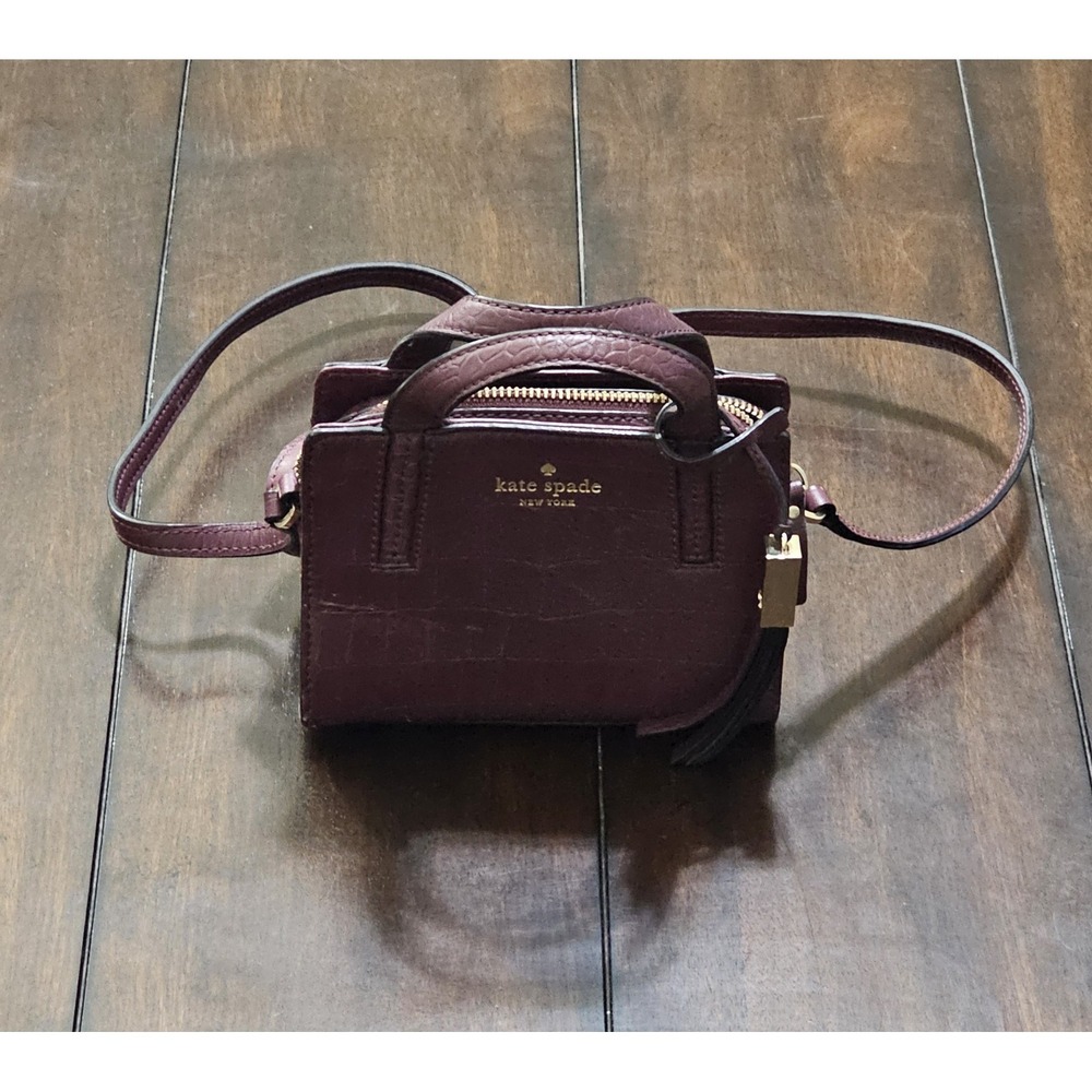 KATE SPADE Grey Street Exotic Croco Leather Mini Dominique Satchel Mulled Wine